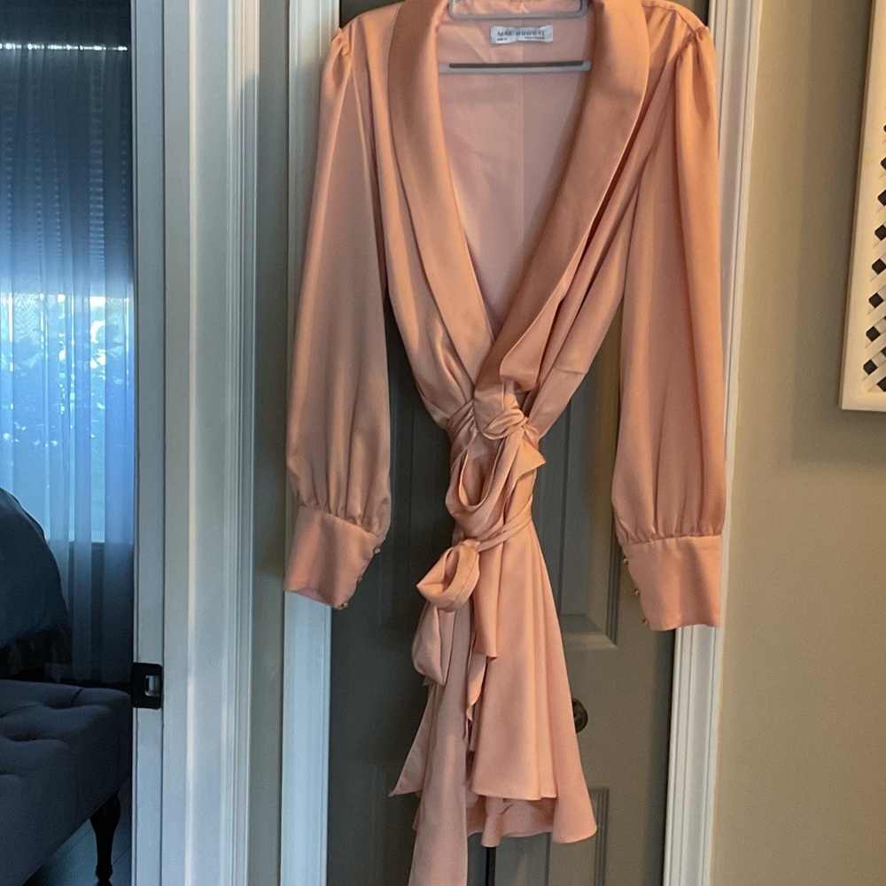 Mac Duggal Peach Wrap Blouse with Waist Tie
